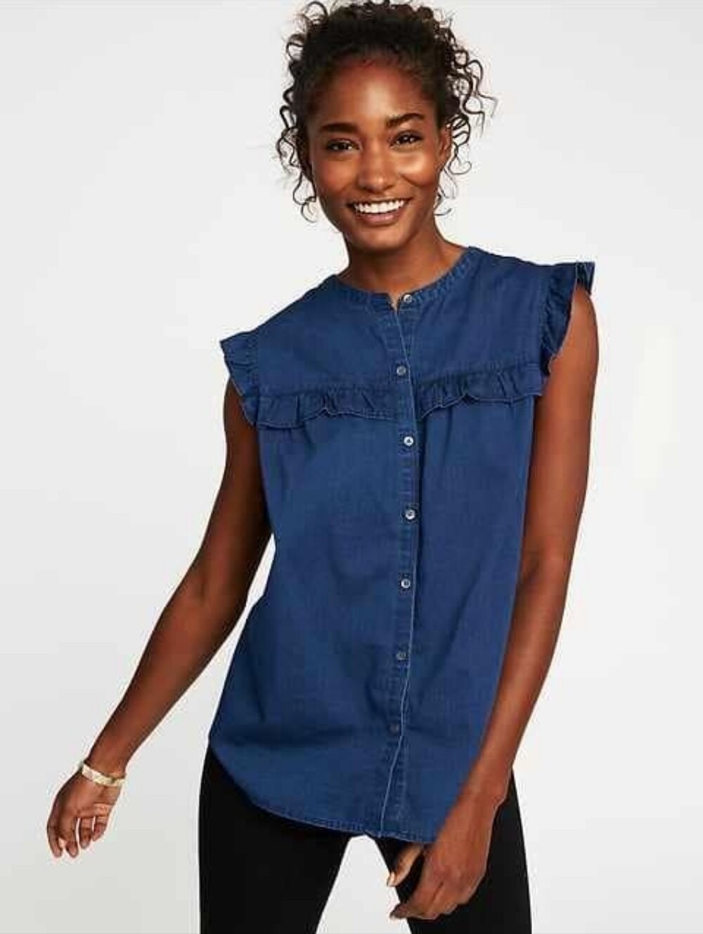 Old Navy Ruffle Sleeveless Chambray Top Size XL